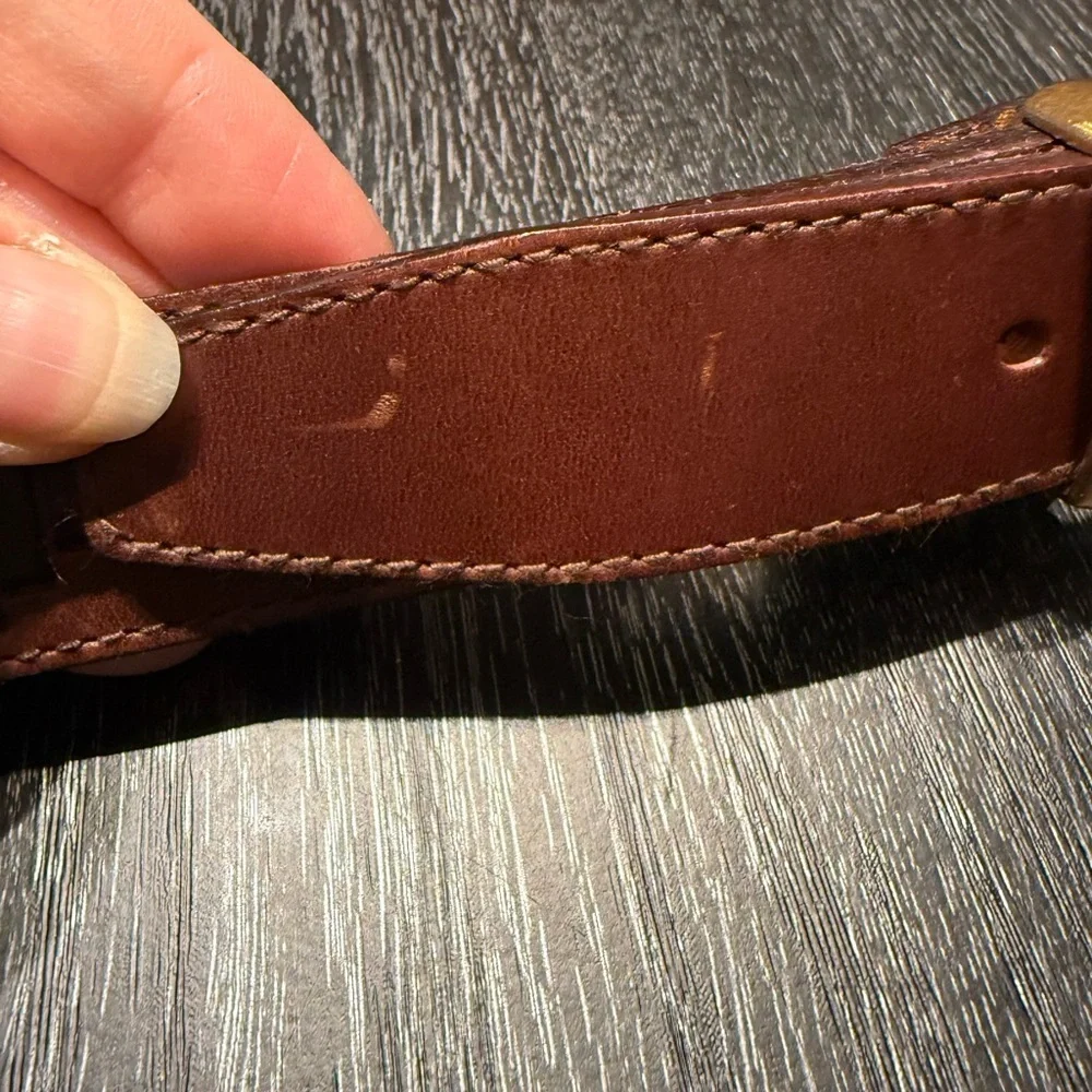 Vintage Fossil Brown Leather Southwest Silver Concho Cowgirl Boho Belt Sz M 33”